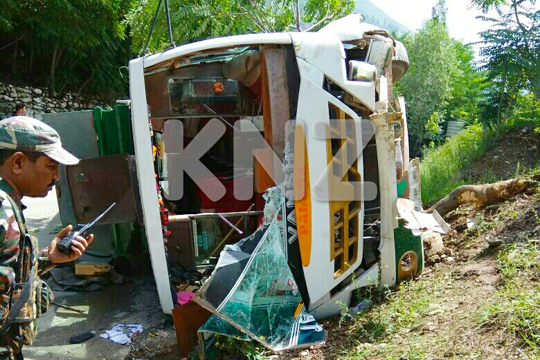 Two Amarnath pilgrims injured as Yatra bus turns turtle In Kangan