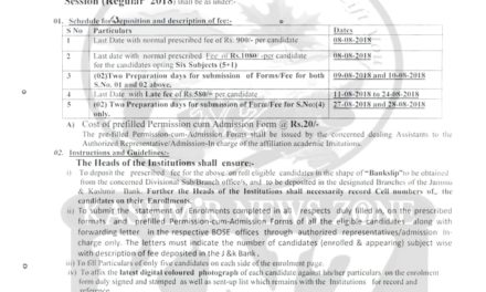 JKBOSE: EXAMINATION FORMS For 12th Class REGULAR