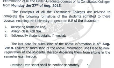 Cluster University Srinagar Examination notice for U.G 1st Semester (Batch 2018)