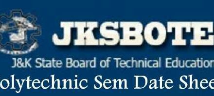 J&K SBOTE: Result of 5th Semester Examination Session May June 2018 For Kashmir and Jammu Division Polytechnics (including Leh-Kargil) Declared.