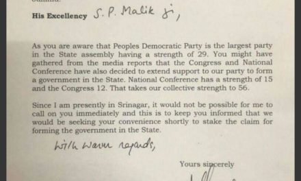 PDP faxes letter to Raj Bhawan, stakes claim for govt formation