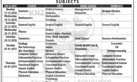 JKBose Issue Last Chance Date Sheet for Class 11th