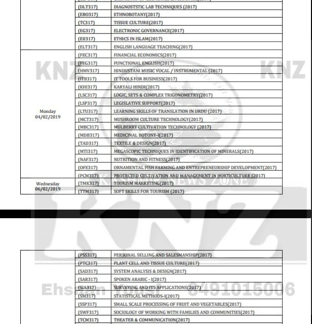 KU: BG 3rd Semester CBCS (Batch- 2017), Session January, 2019 for eligible Regular/Fresh Private Candidates of  Jammu