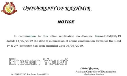 KU: Last date to submit B.Ed 1st & 2nd Semester examination forms extended upto March 06, 2019