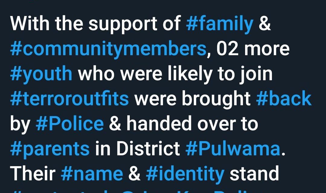 Two more youth return back to mainstream in Pulwama says Police