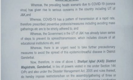 COVID-19-Restrictions imposed in Ganderbal district upto March 31