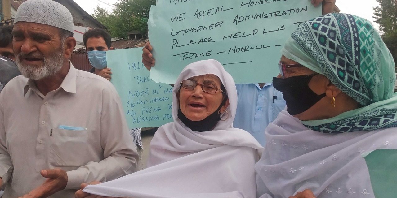 Seeking his return Kangan missing man’s family protest in Press Colony again