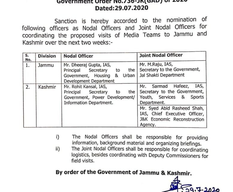 Media teams to visit J&K, Govt appoints nodal officers
