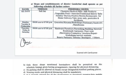 Schedule notified for operating of shops,establishments in Ganderbal