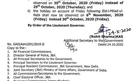 Holidays On Account of Eid-i-Milad-un-Nabi, ‘Friday Following’ Postponed