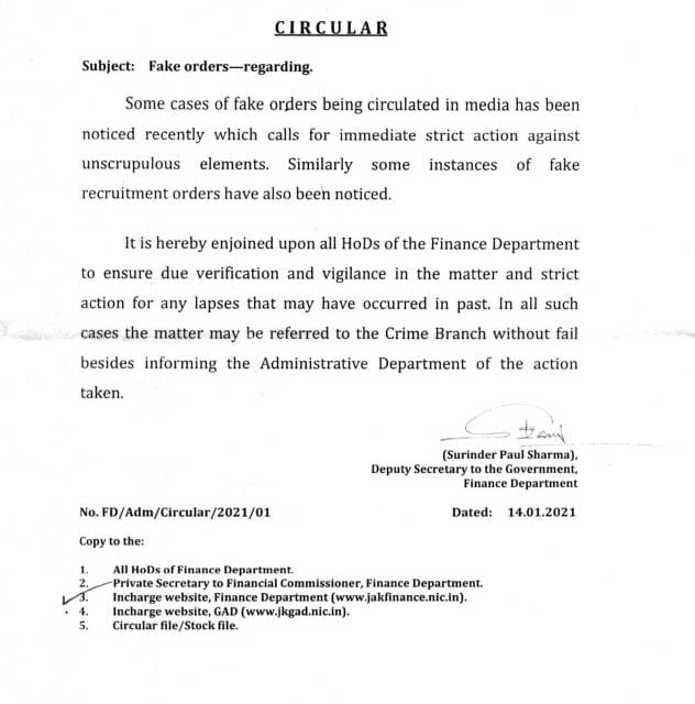 ‘Fake Orders’: Govt directs strict action against unscrupulous elements, CB probe