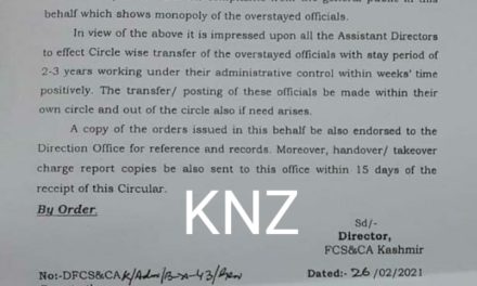 Despite Director’s order to transfer overstayed Storekeepers of FCS&CA ,No such implementation seen in Ganderbal District