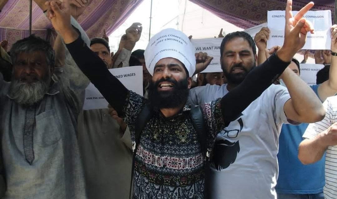 PHE daily wagers held protest at Srinagar Demand removal of Chief engineer
