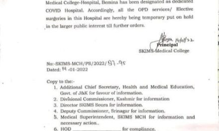 Covid-19 Upsurge: SKIMS Bemina ‘Puts On Hold’ OPD Services, Elective Surgeries
