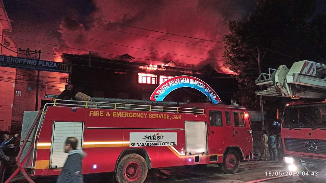 Traffic headquarters office gutted in predawn fire mishap in Srinagar
