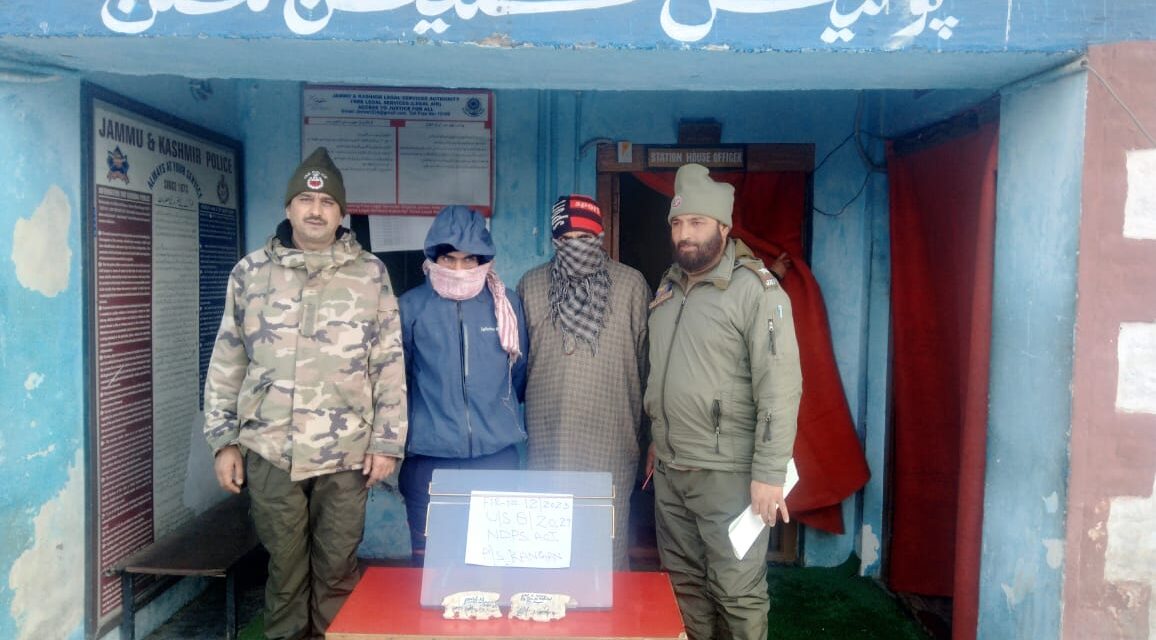 Ganderbal police arrested two drug peddlers in the jurisdiction of ps kangan; contraband substance recovered from their possession
