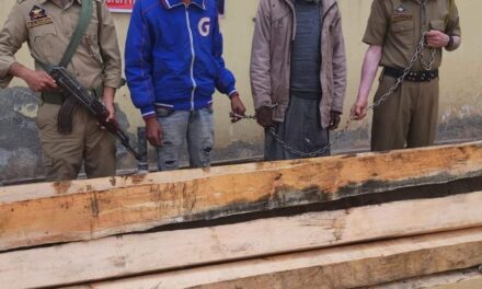 Baramulla police recovered 40 cfts of illicit timber; arrested 2 smugglers for being involved in cutting down of forest timber at choolan uri