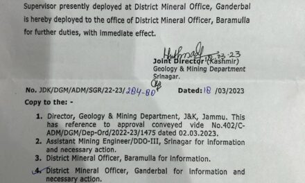 Despite transfer order by Joint director Kashmir Geology and mining department, Mineral supervisor not relieved By DMO Ganderbal