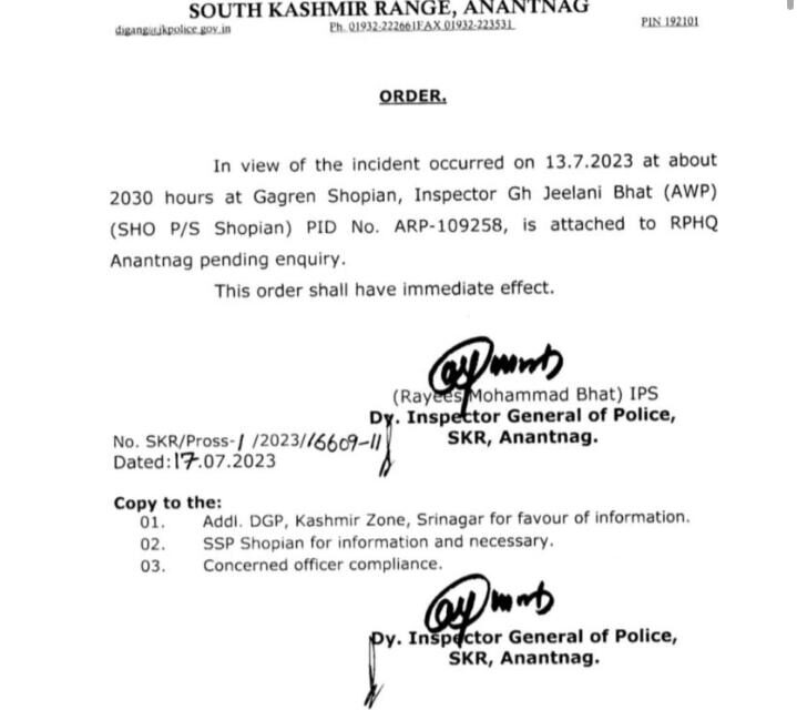 Shopian militant attack: SHO attached to RPHQ Anantnag