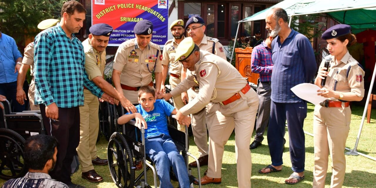 Srinagar Police, under the aegis of Civic Action Programme (CAP), distributed wheelchairs among specially-abled persons at DPL Srinagar