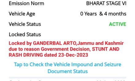 ARTO Ganderbal blacklisted the Bike after Dangerous Stunt video went Viral On Social Media