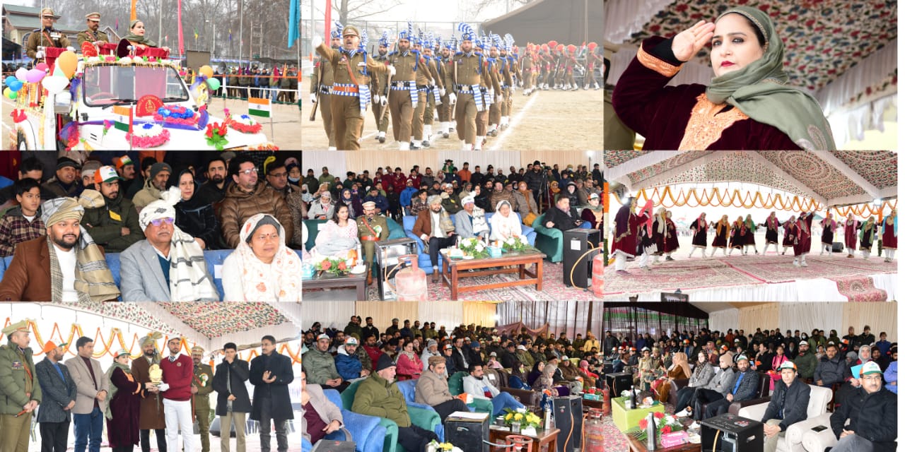 75th Republic Day celebrated with patriotic fervor in Ganderbal;DDC Chairperson unfurls National Flag at Qamaria Stadium