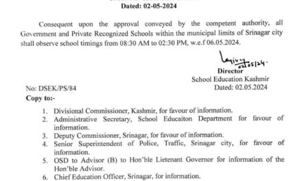 School timings changed to 8:30 am to 2:30 pm in Srinagar from May 6