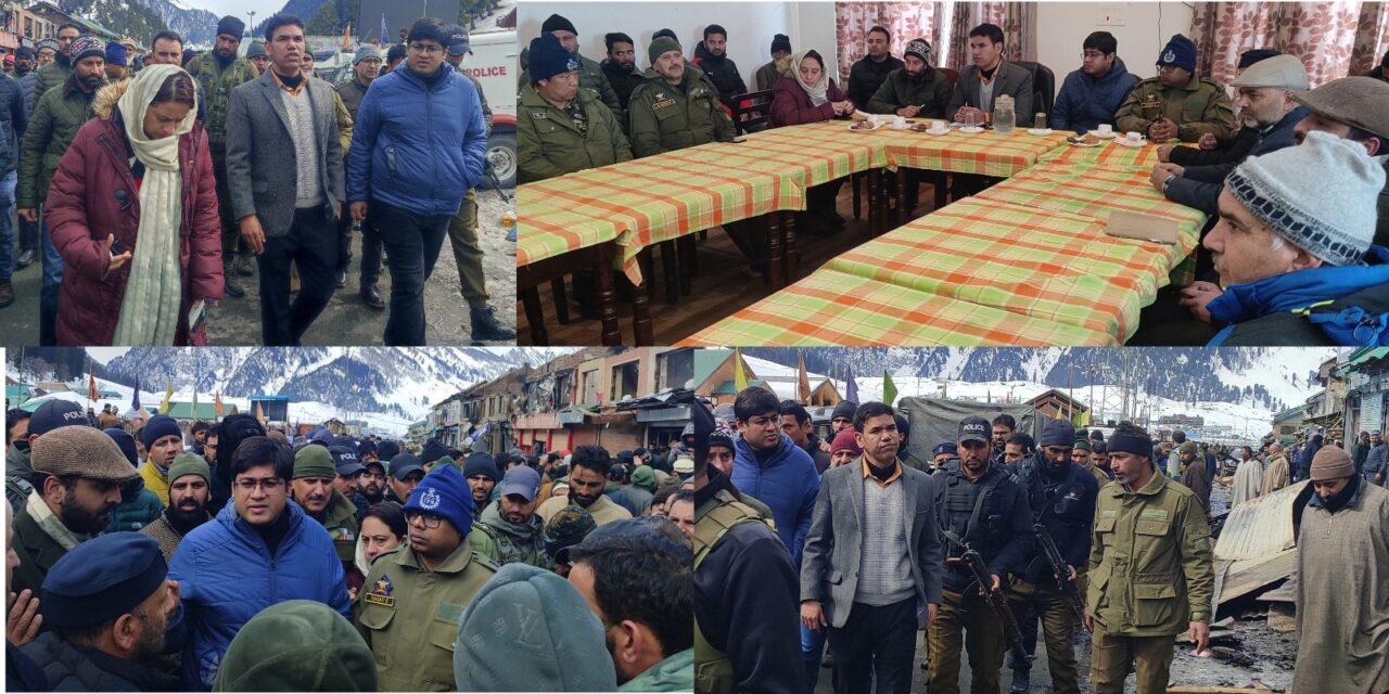 Fire incident at Sonamarg: MLA Kangan, Div Com Kashmir, DC Ganderbal visit spot, assess damages