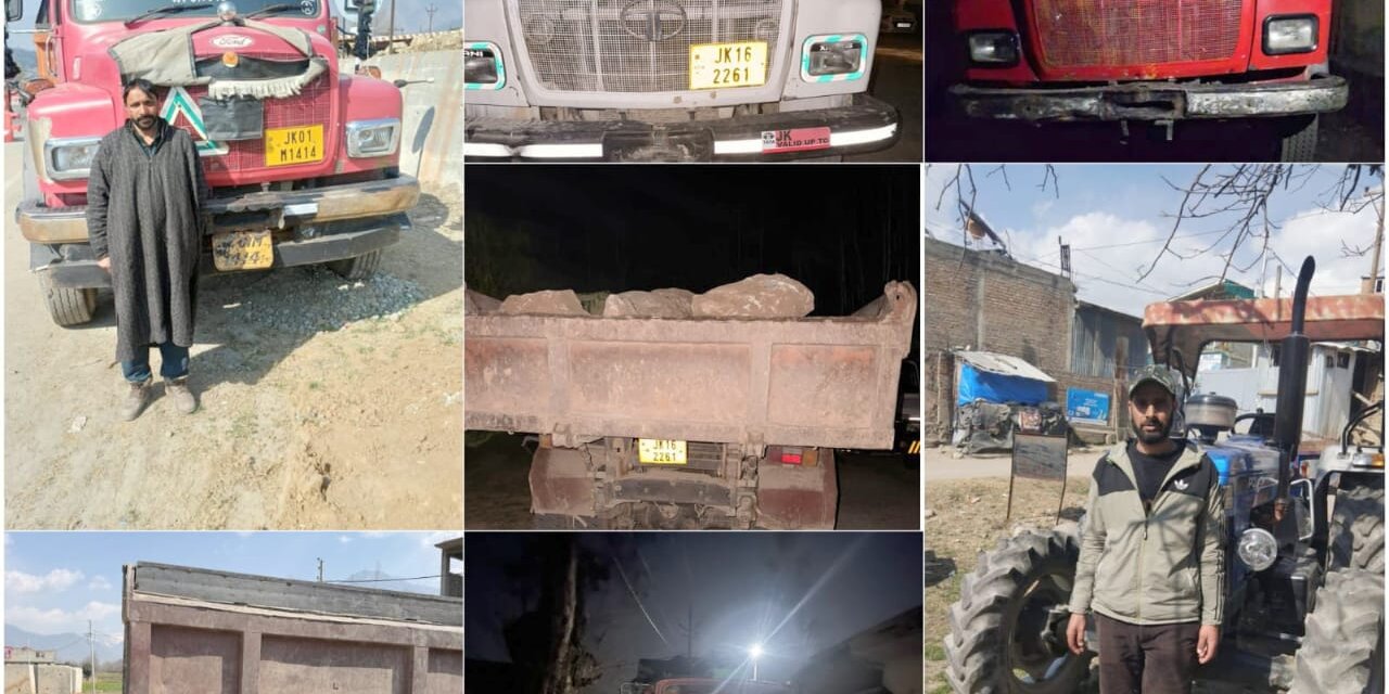 6 Tippers, Tractor Seized for Illegal Mining in Ganderbal